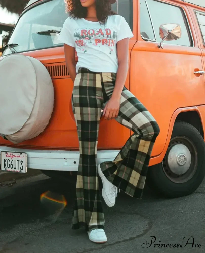 Checkered Pattern Self-Improvement Flare Stylish Pant - Image 4
