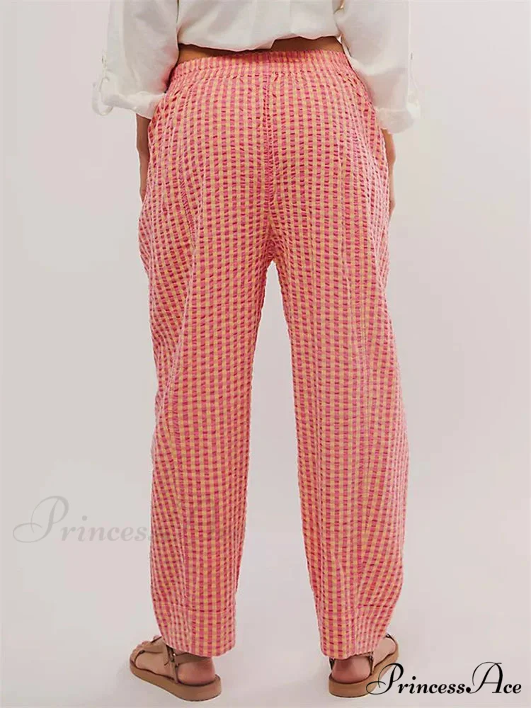 Checkered Pattern Stretchy Waist Relaxed Wide Leg Trouser - Image 2