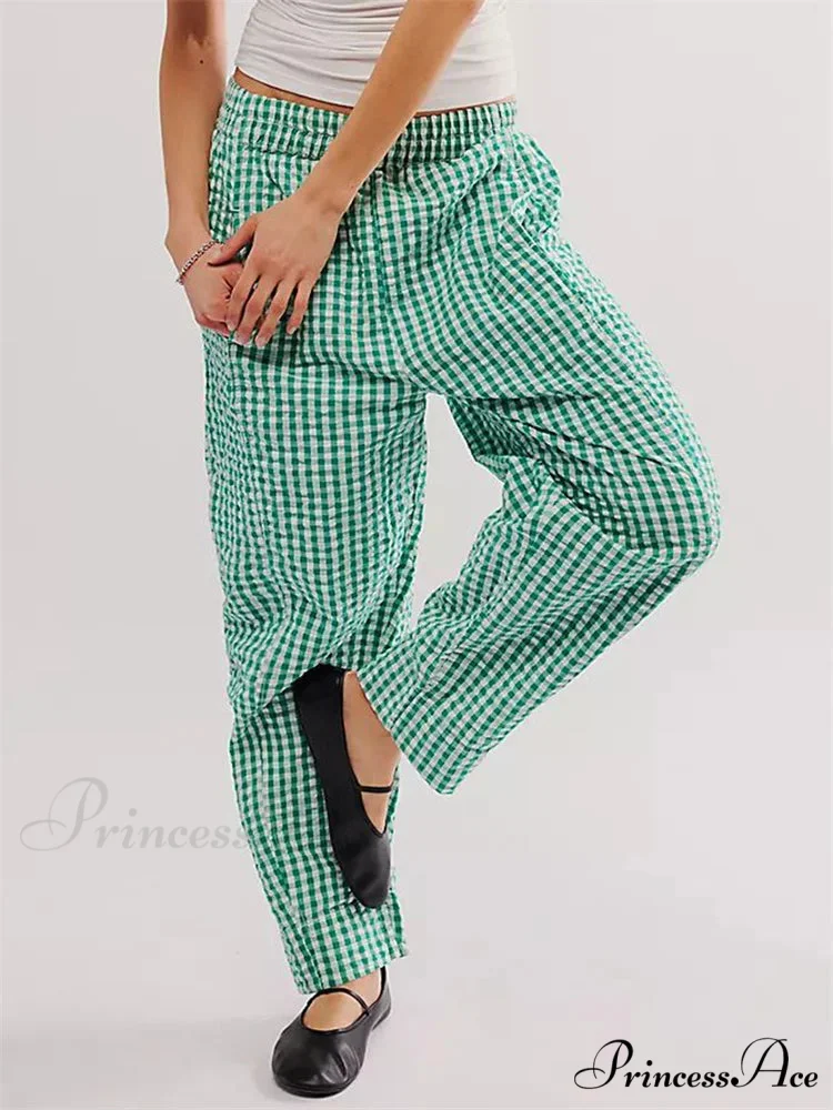 Checkered Pattern Stretchy Waist Relaxed Wide Leg Trouser - Image 3