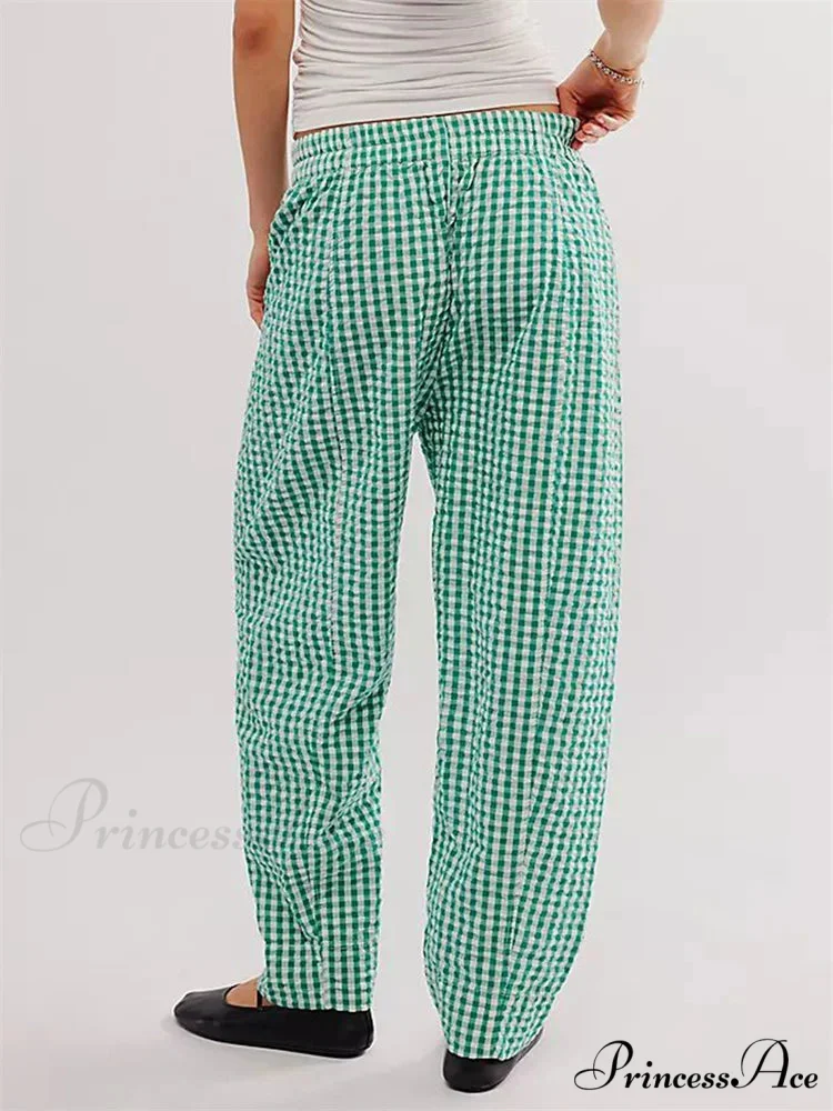 Checkered Pattern Stretchy Waist Relaxed Wide Leg Trouser - Image 4