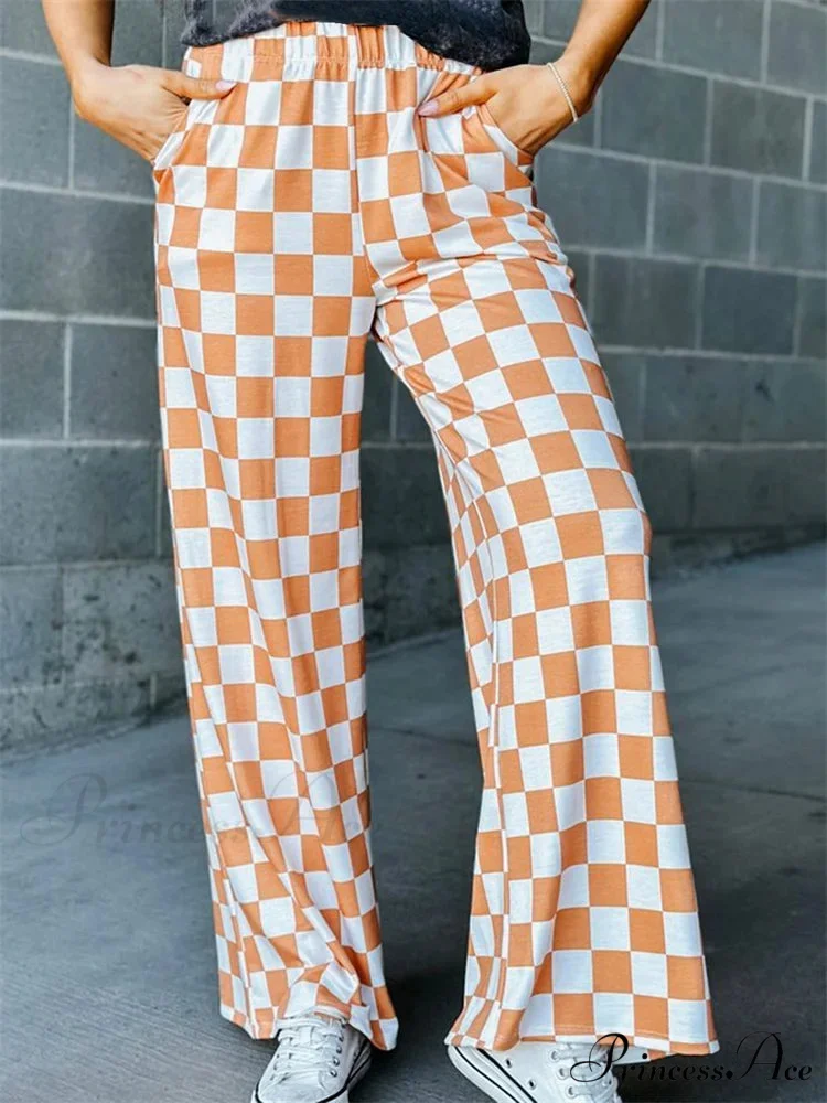 Checkered Pattern Wide Leg Stretchy Waist Informal Pant - Image 4