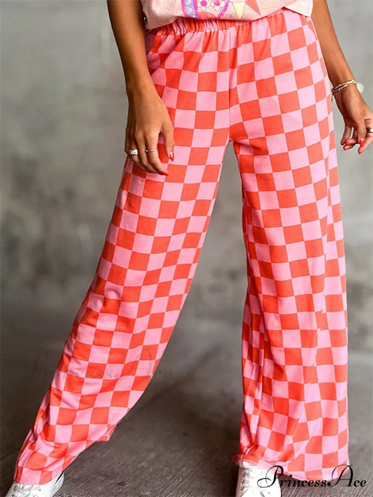 Checkered Pattern Wide Leg Stretchy Waist Informal Pant - Image 6