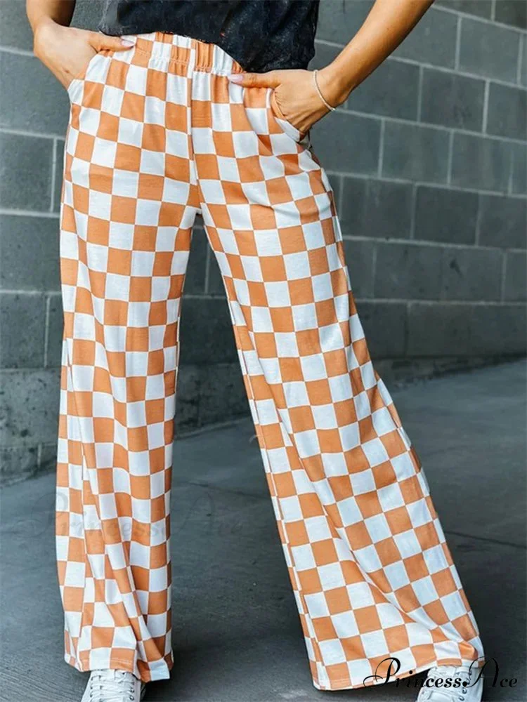 Checkered Pattern Wide Leg Stretchy Waist Informal Pant - Image 7