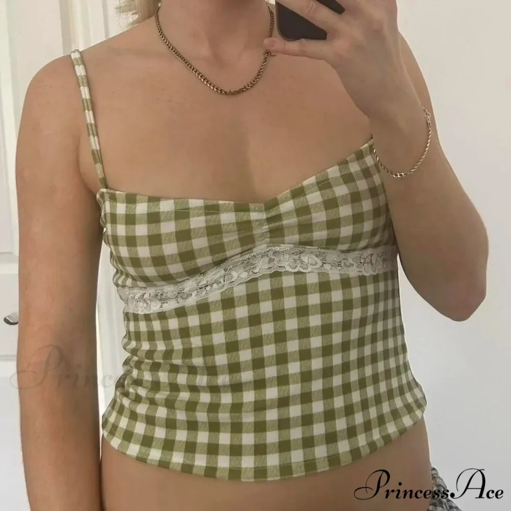 Checkered Plaid Lace Crop Top - Image 10