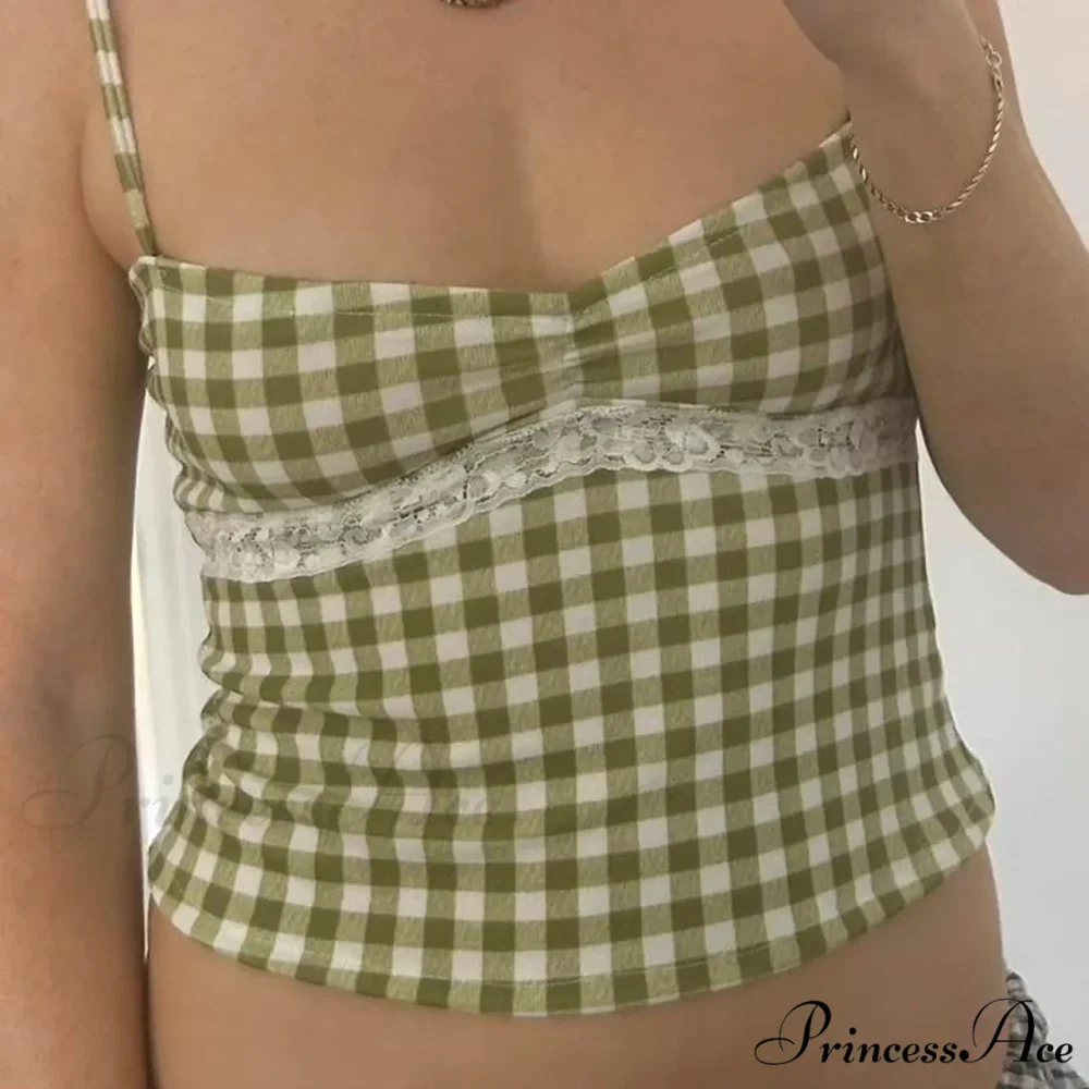 Checkered Plaid Lace Crop Top - Image 11