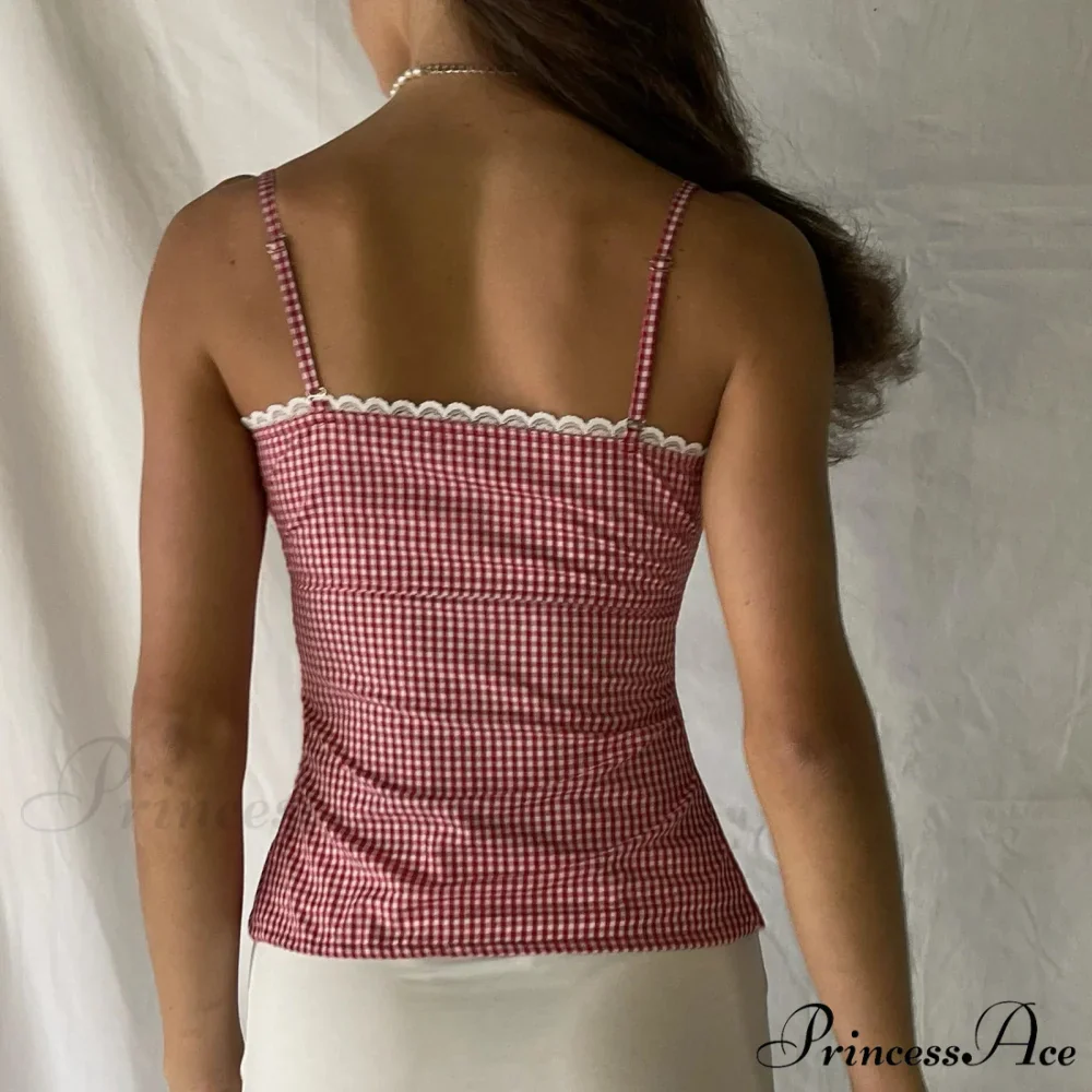 Checkered Plaid Lace Crop Top - Image 3
