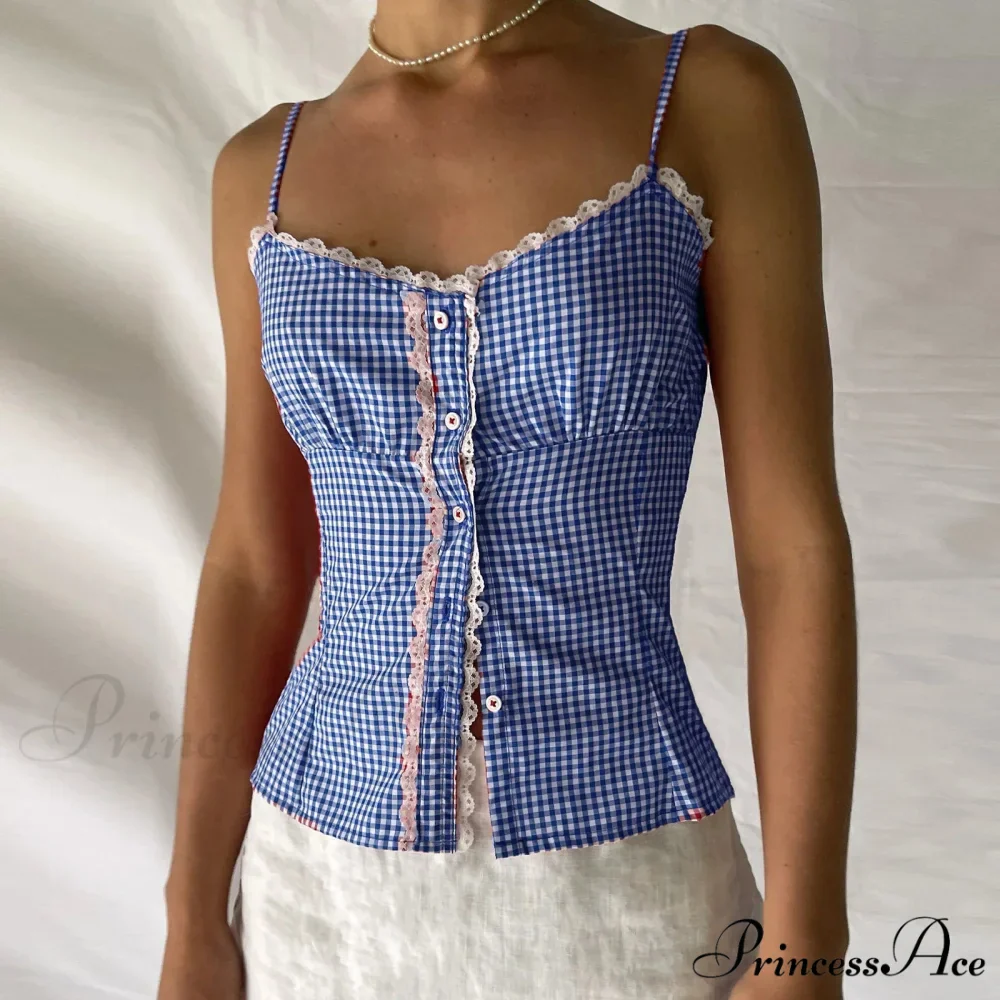 Checkered Plaid Lace Crop Top - Image 4