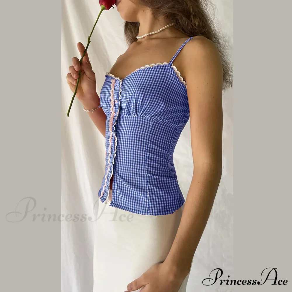 Checkered Plaid Lace Crop Top - Image 6