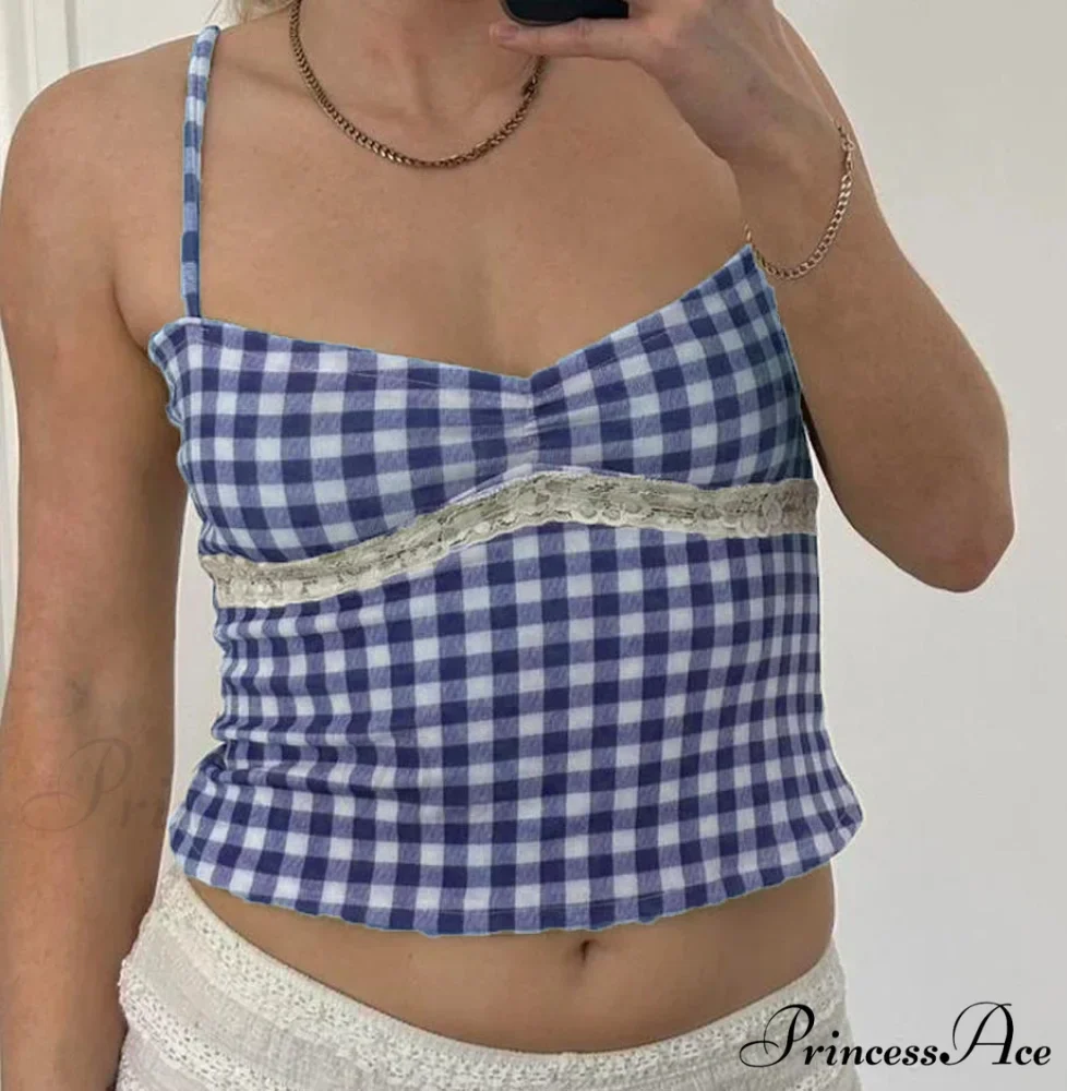 Checkered Plaid Lace Crop Top - Image 8