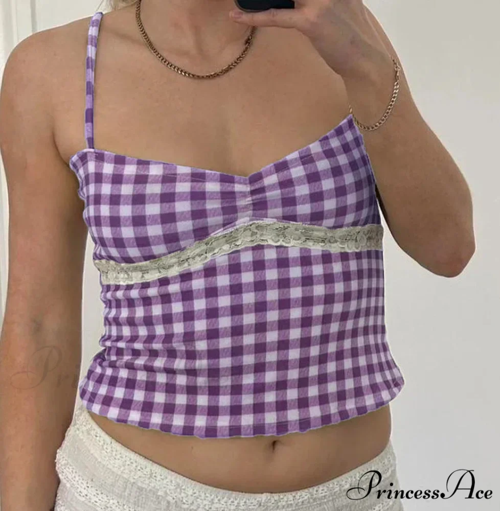 Checkered Plaid Lace Crop Top - Image 9