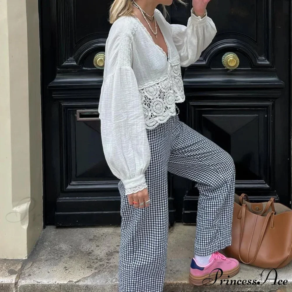Checkered Print Stretchy Waist Tie Lounge Pant - Image 2