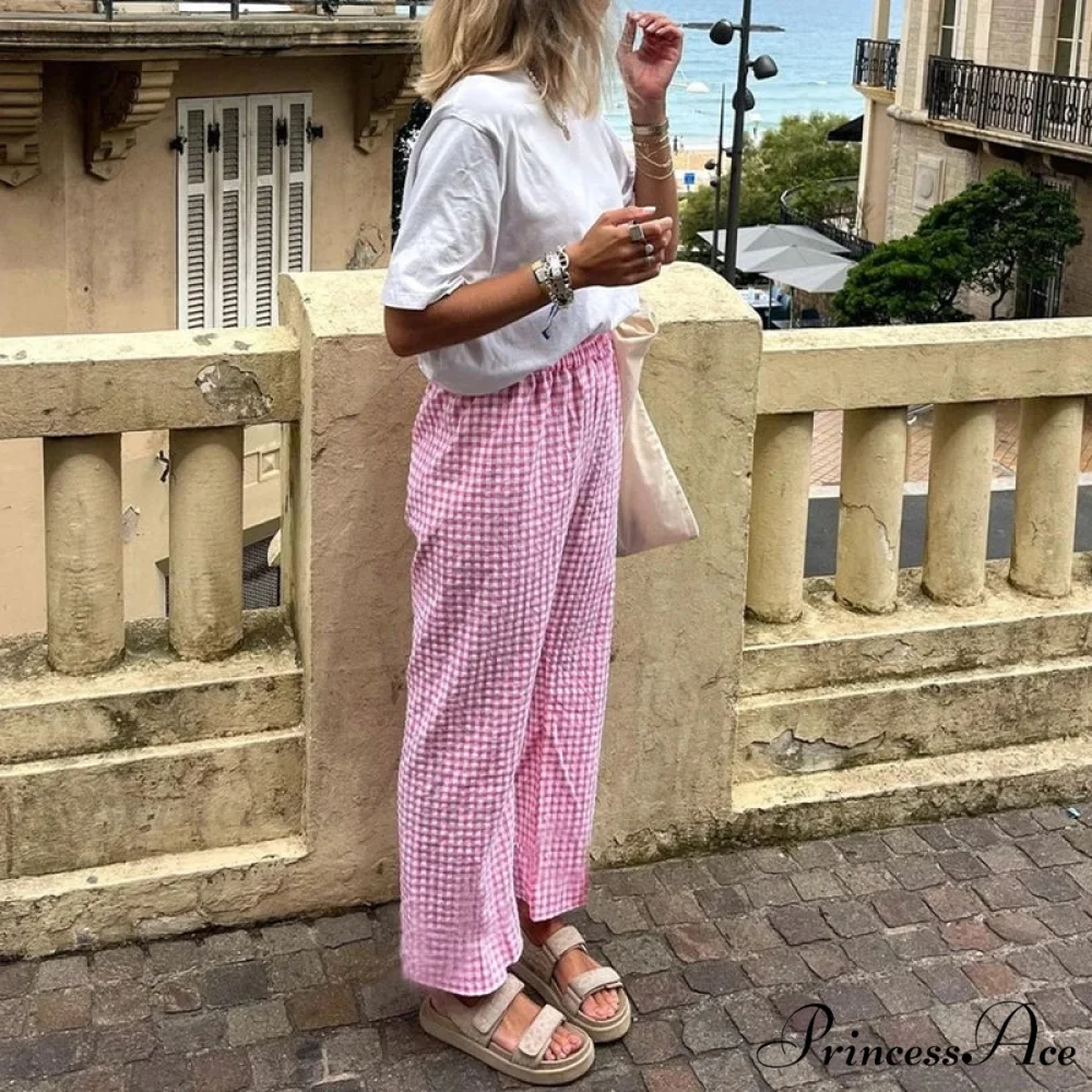 Checkered Print Stretchy Waist Tie Lounge Pant - Image 5