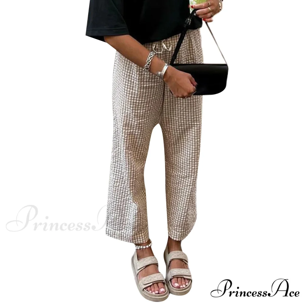 Checkered Print Stretchy Waist Tie Lounge Pant - Image 6