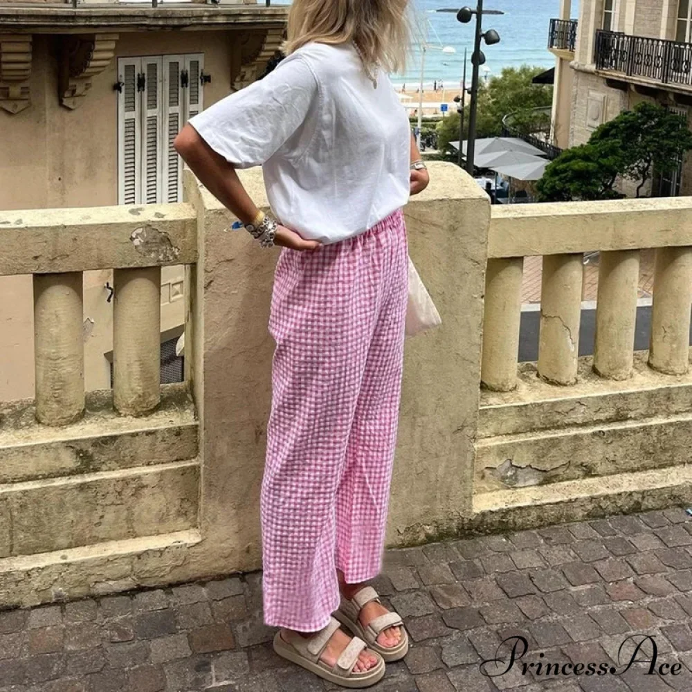 Checkered Print Stretchy Waist Tie Lounge Pant - Image 7