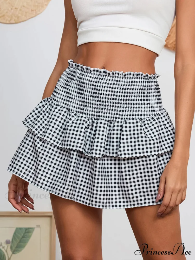 Checkered Retro Lovely Waist Skirt - Image 2