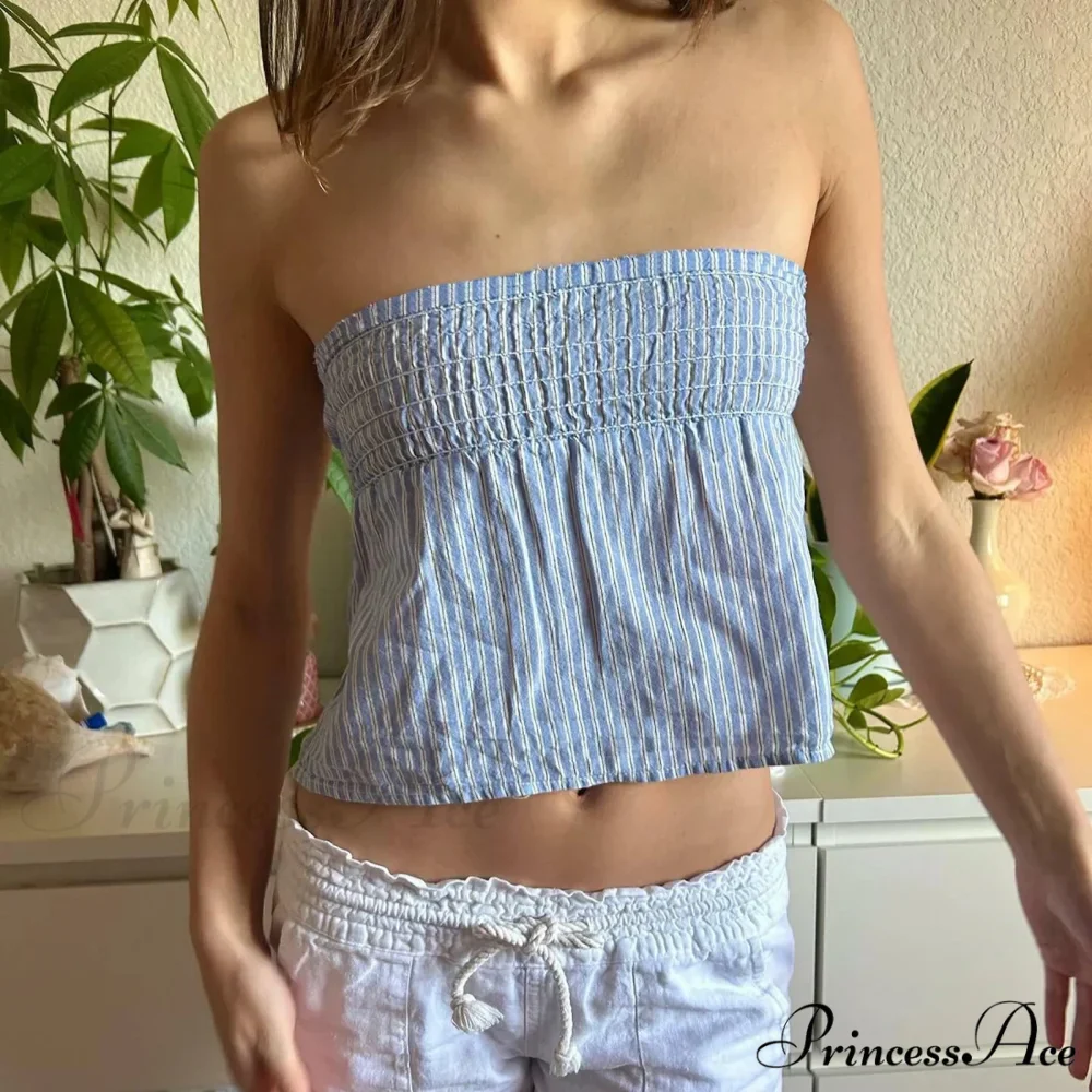 Checkered Shirred Ribbon Crop Top - Image 2
