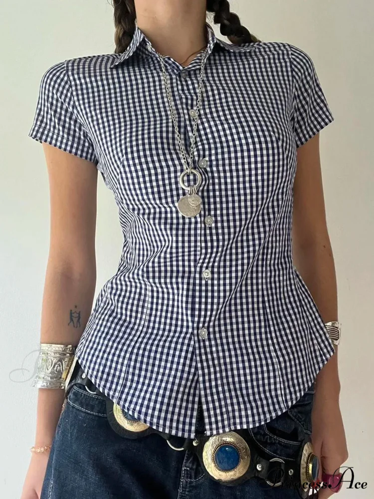 Checkered Sleek Buttoned Up Top - Image 2