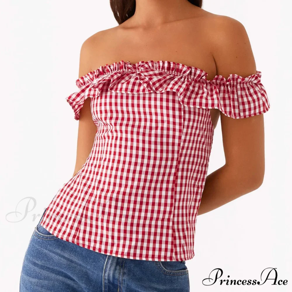 Checkered Square Neck Crop Top - Image 2