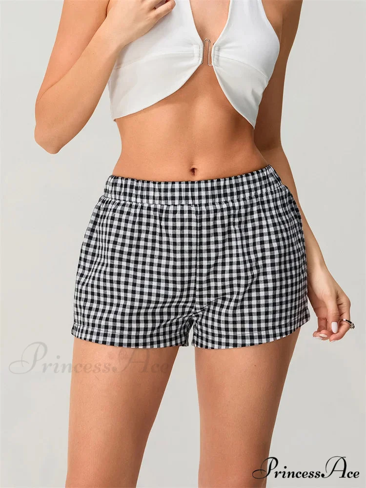 Checkered Stretchy Waist Relaxed Short - Image 4