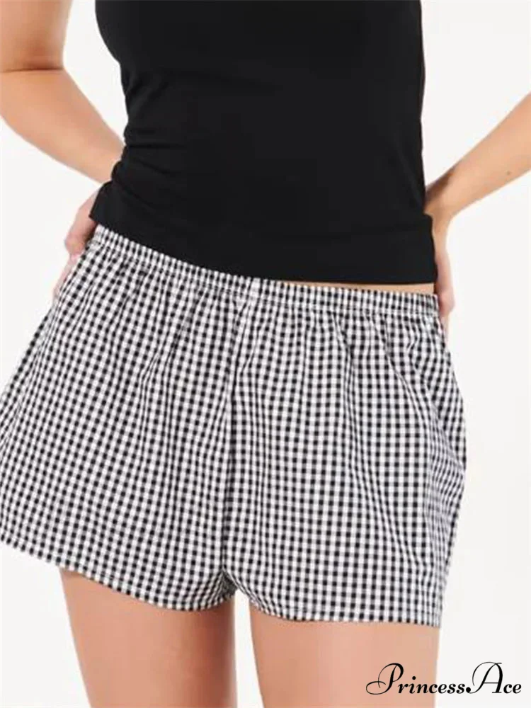 Checkered Stretchy Waist Sleep Short - Image 2
