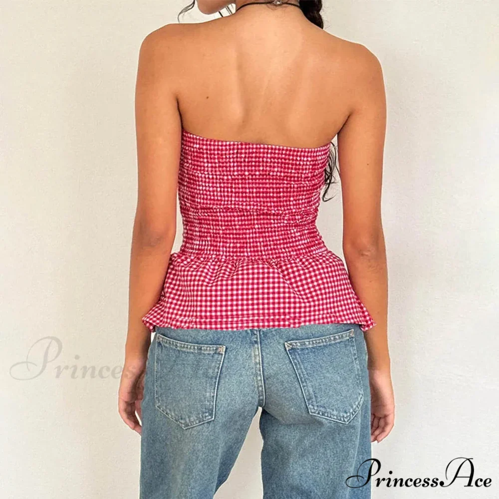 Checkered Tartan Tube Crop Top - Image 3