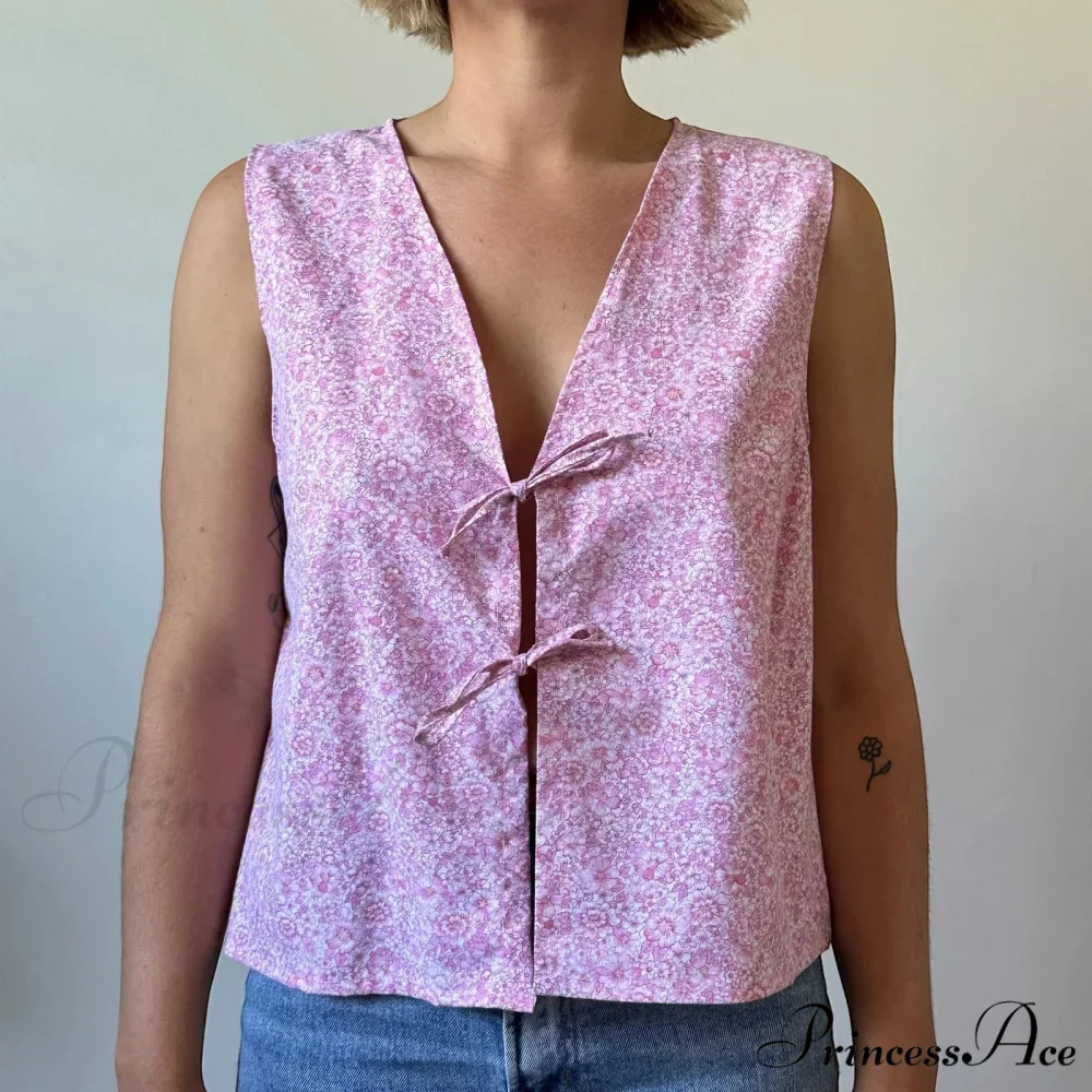 Checkered Tie Front Crop Top - Image 4