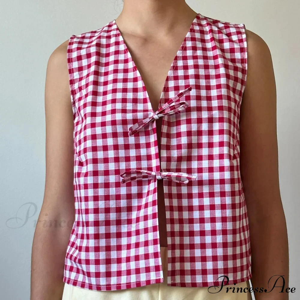 Checkered Tie Front Crop Top - Image 5