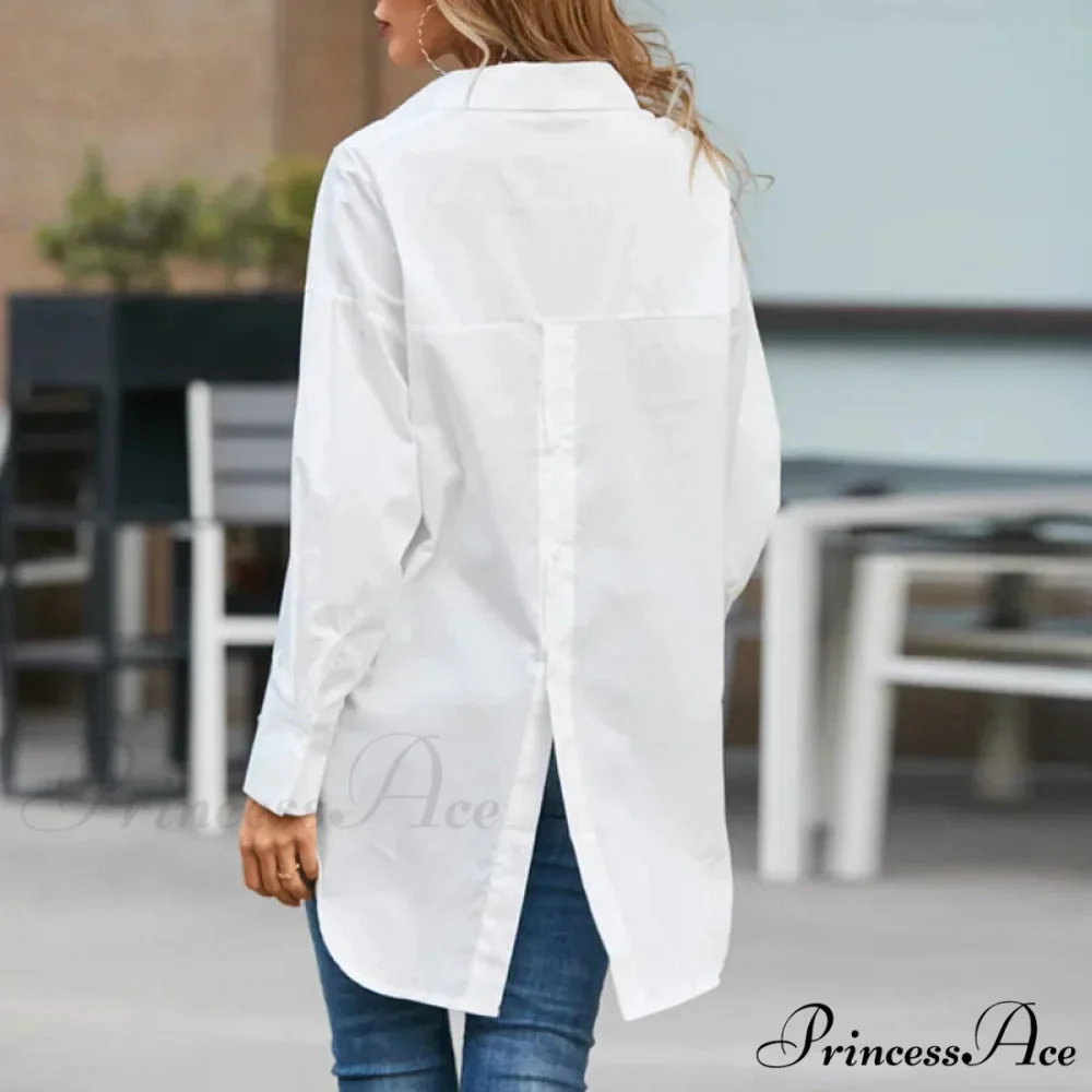 Chic Collar Solid Uneven Blouse - Image 2