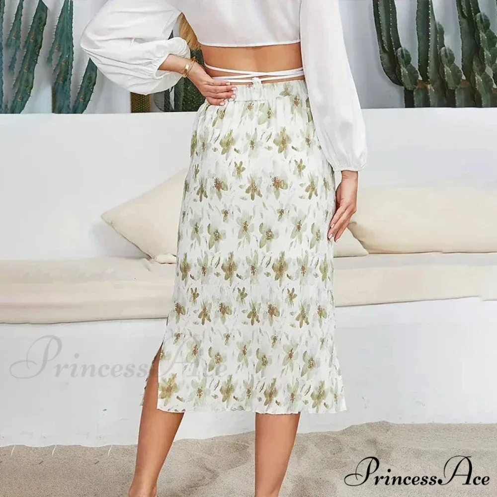 Chic Flower Patterned Tulle High Rise Flowy Umbrella Skirt - Image 2