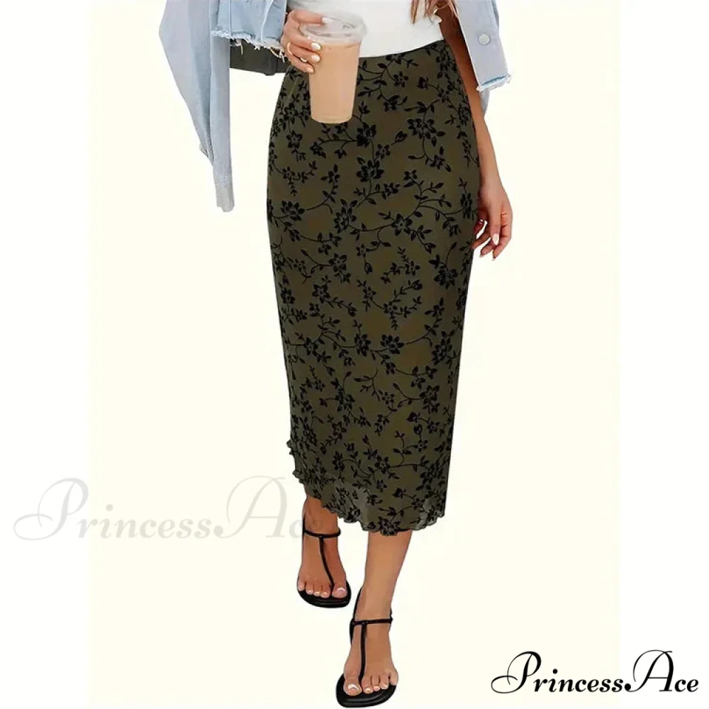 Chic Flower Patterned Tulle High Rise Flowy Umbrella Skirt - Image 5