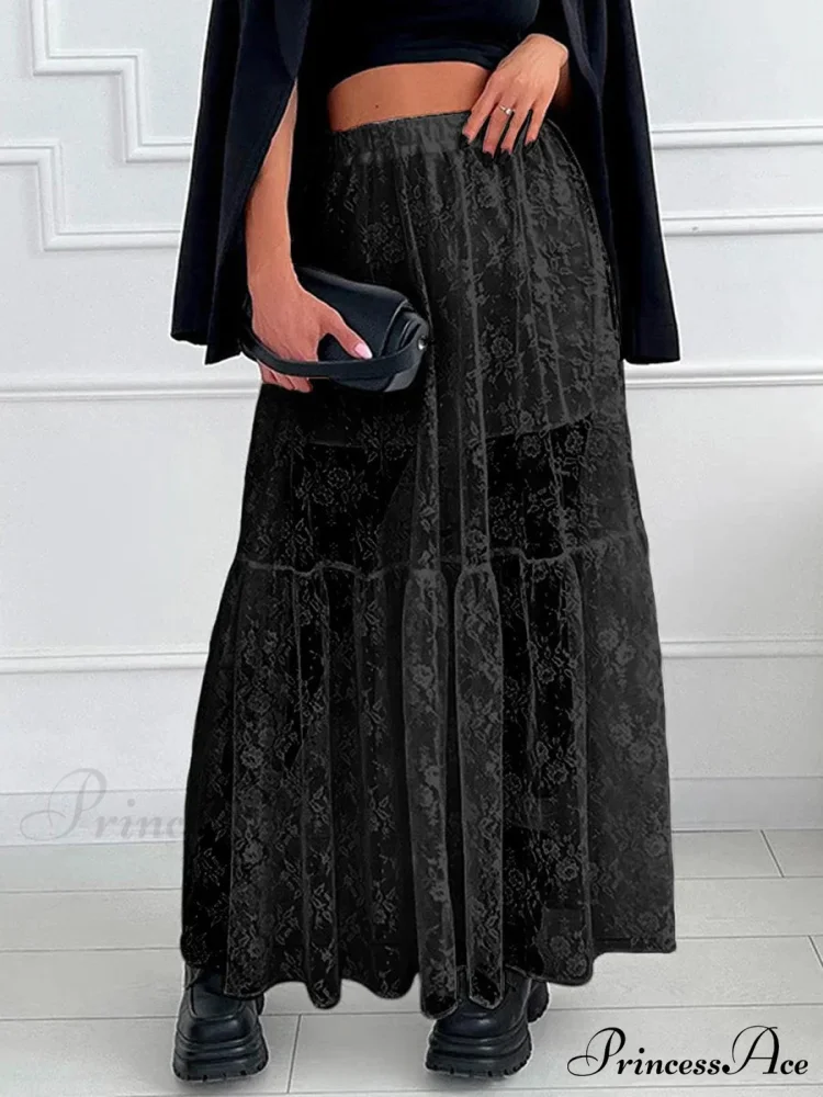 Chic Ivory Lace Straight High Waist Jacquard Weave Skirt - Image 5