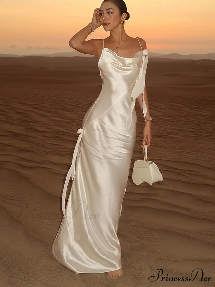 Chic Ivory Silk Long Holiday Gown