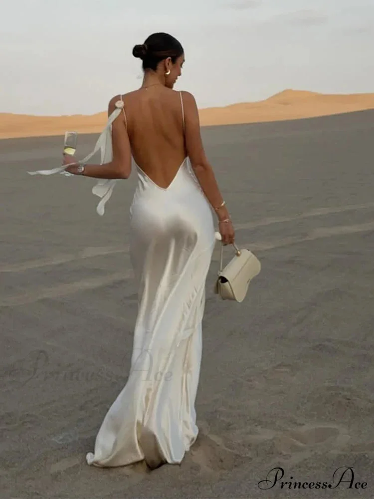 Chic Ivory Silk Long Holiday Gown - Image 2