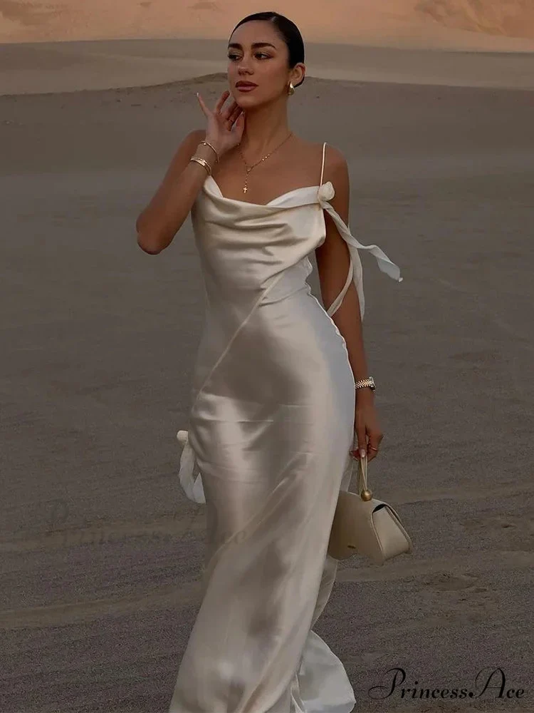 Chic Ivory Silk Long Holiday Gown - Image 3