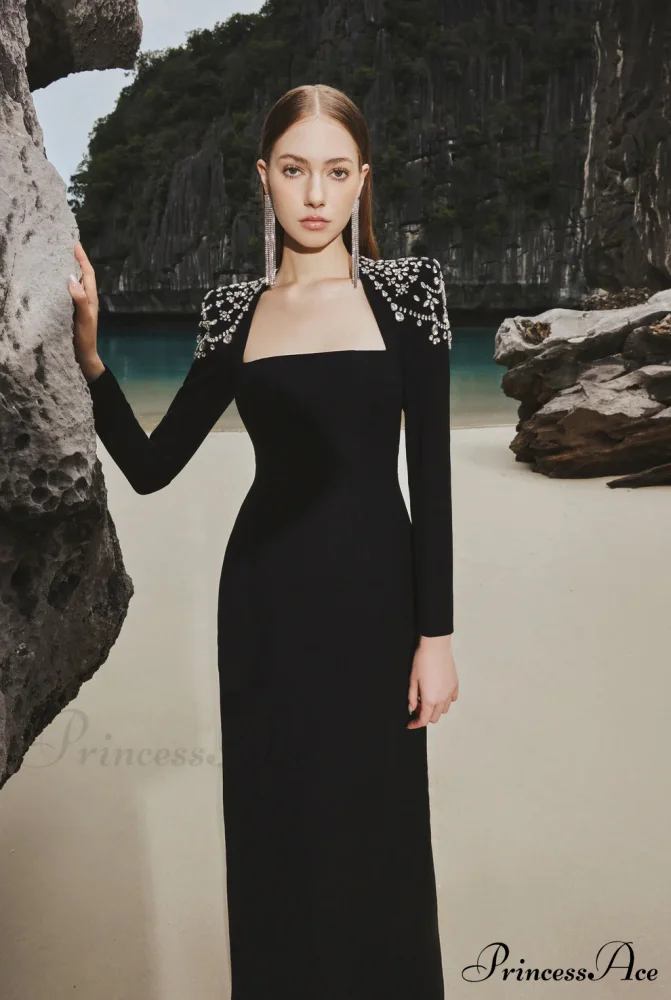 Chic Sophisticated Square Neck Long Sleeve Prom Dress - Image 2