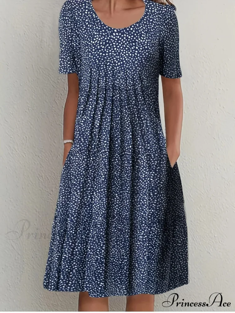 Chic Spring Summer Circular Neck Patterned Flowered Dress - Image 10
