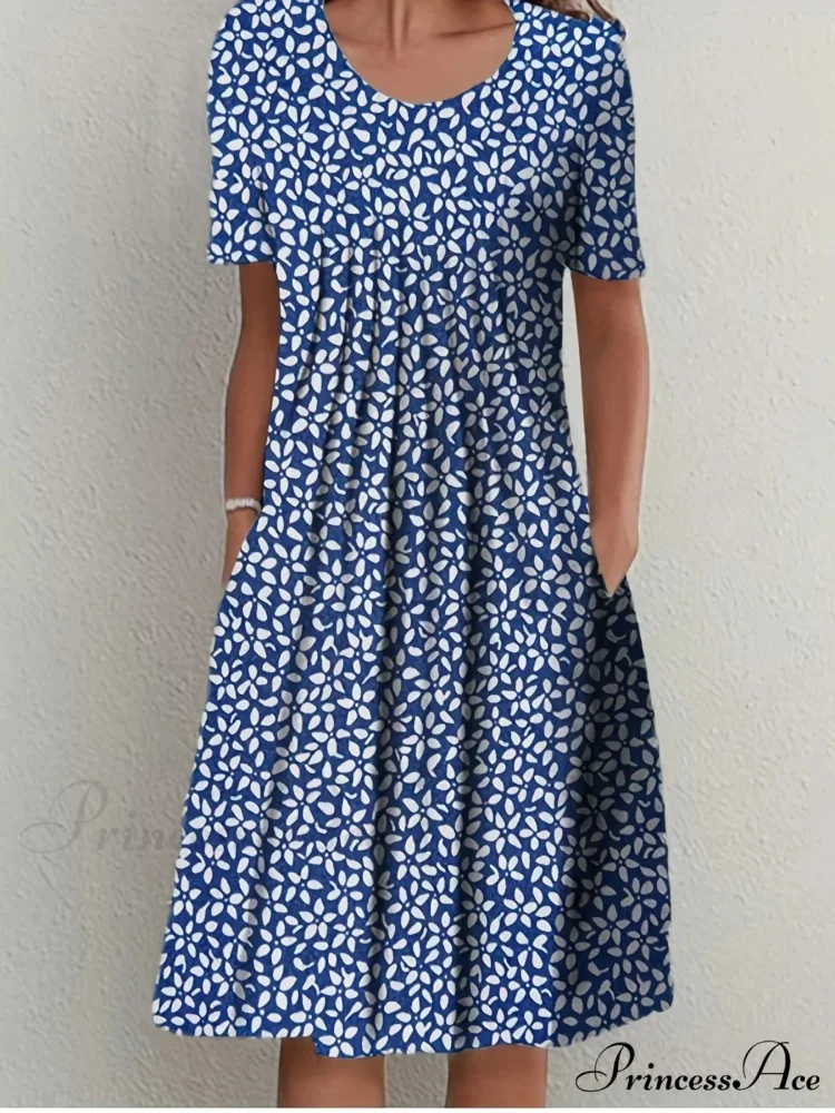 Chic Spring Summer Circular Neck Patterned Flowered Dress - Image 11