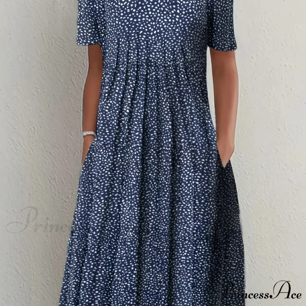 Chic Spring Summer Circular Neck Patterned Flowered Dress - Image 5
