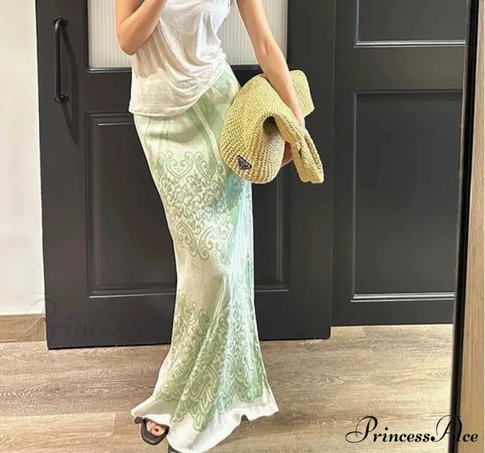 Chinese Style Floral Tall Waist A-Line Skirt - Image 2