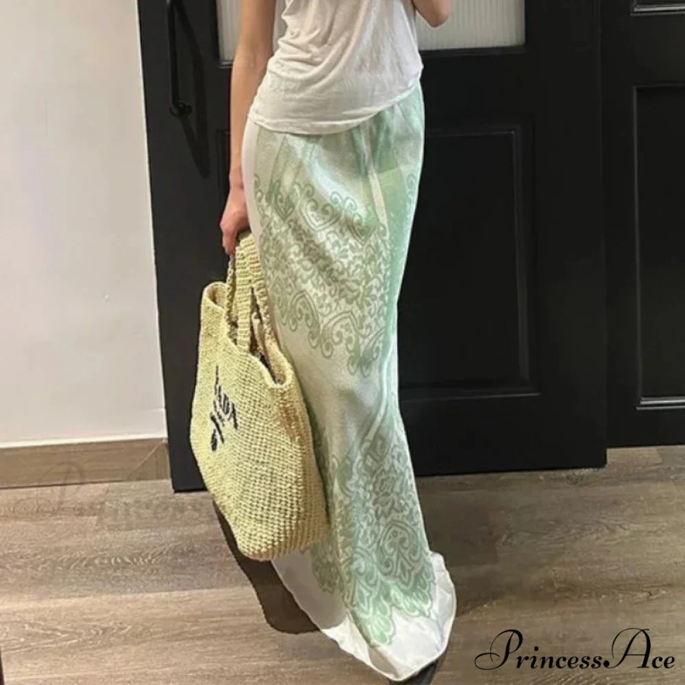 Chinese Style Floral Tall Waist A-Line Skirt - Image 3