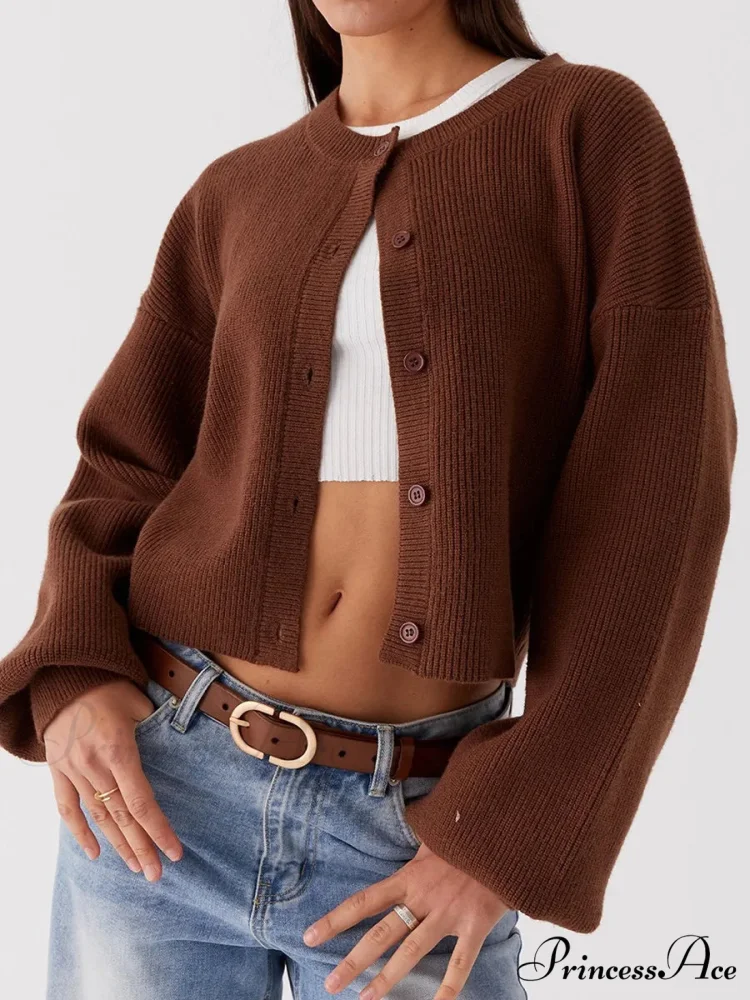 Circular Neck Button-Up Extended Sleeve Cardigan - Image 10