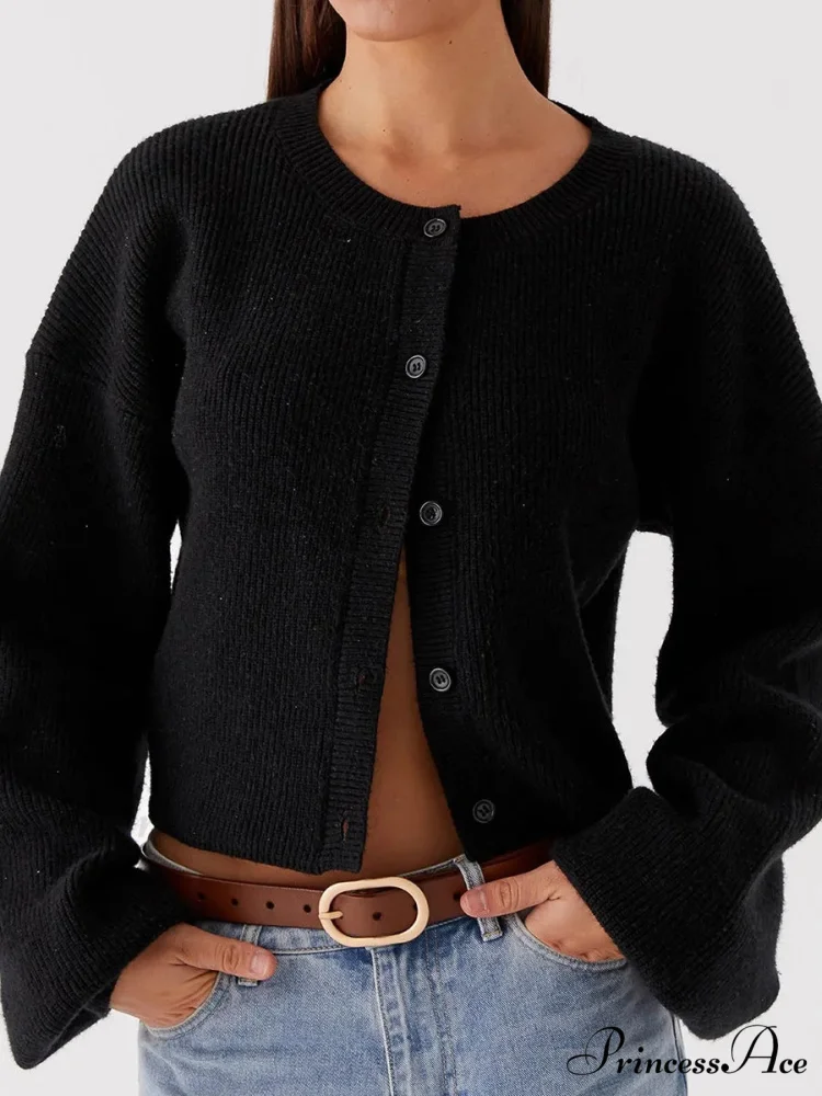 Circular Neck Button-Up Extended Sleeve Cardigan - Image 12