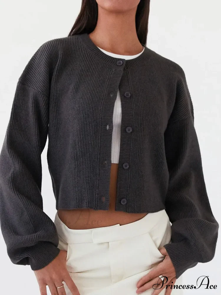 Circular Neck Button-Up Extended Sleeve Cardigan - Image 13