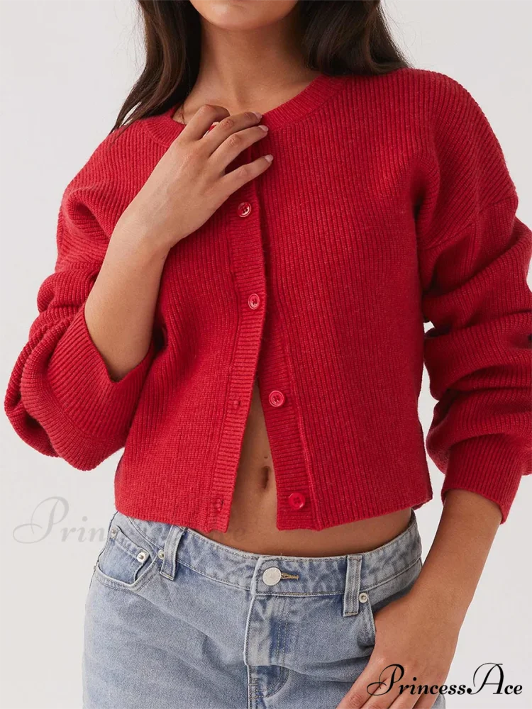 Circular Neck Button-Up Extended Sleeve Cardigan - Image 2