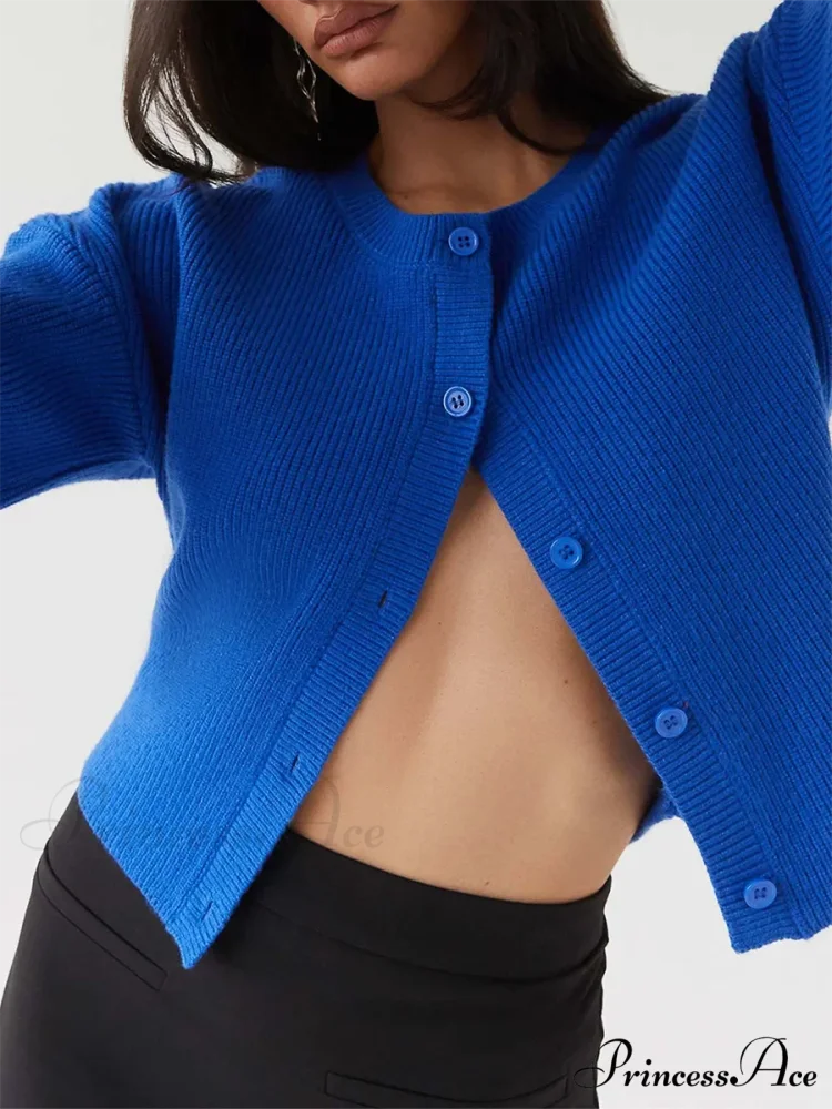 Circular Neck Button-Up Extended Sleeve Cardigan - Image 4