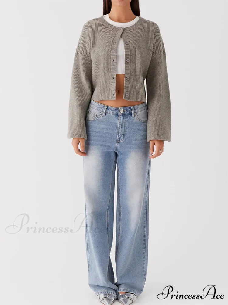 Circular Neck Button-Up Extended Sleeve Cardigan - Image 5