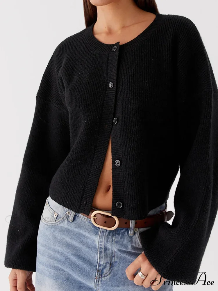 Circular Neck Button-Up Extended Sleeve Cardigan - Image 6