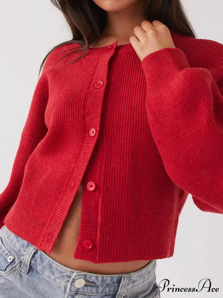 Circular Neck Button-Up Extended Sleeve Cardigan - Image 7