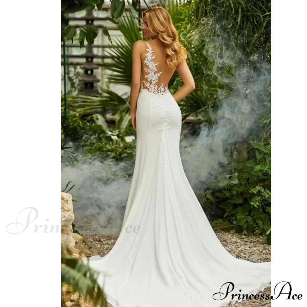 Circular Neck Lace Mermaid Bridal Wedding Gown - Image 2