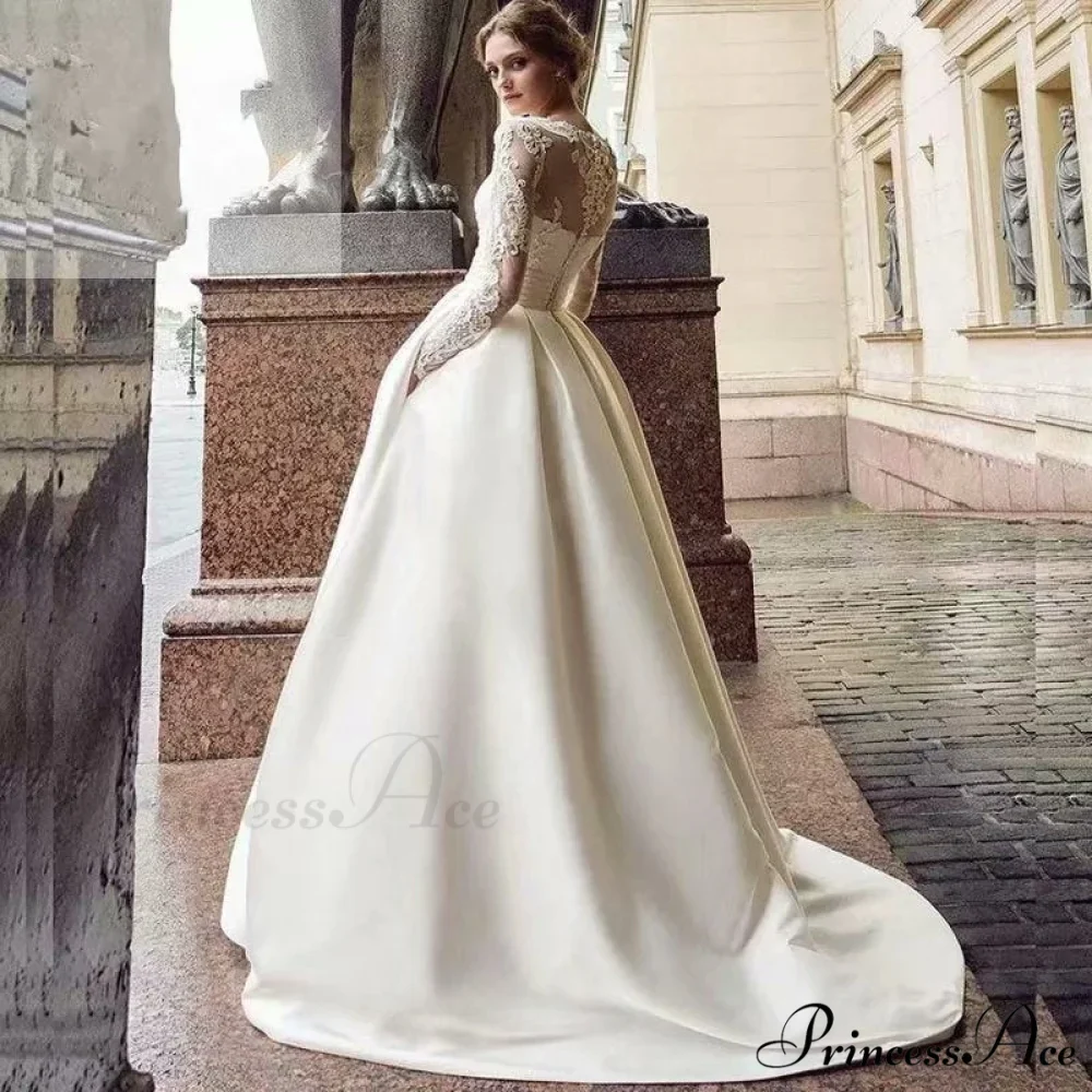 Circular Neck Lace Silk Bridal Gown - Image 2